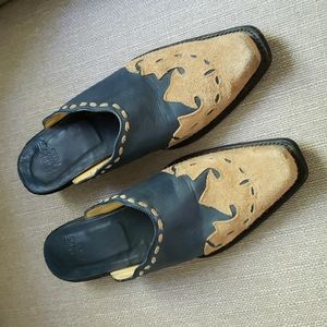 CORRAL Womens Leather Suede Slide Mule Boots Tan Blue 8